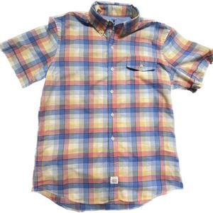 Izod Seaside Poplin Shirt Multicolor Plaid Short Sleeve Men's Size Medium